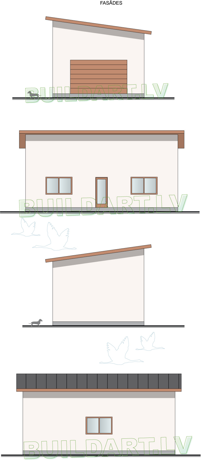 Garāžas projekts 50m2 - fasādes - paaugstināta versija