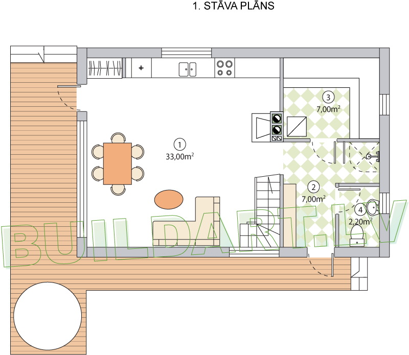 Pirts, atpūtas mājas projekts "Sarma" - 1.st. plāns