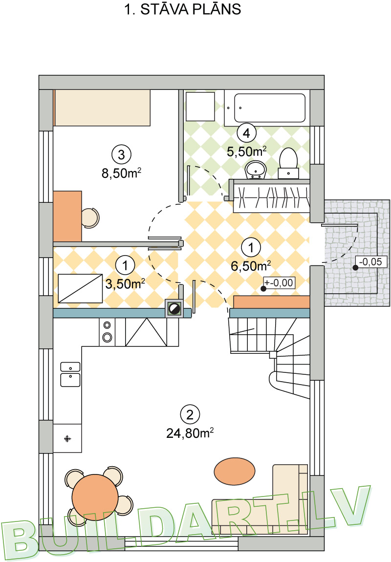 Projekts - saimniecības ēka ģimenei, 1. st. plāns