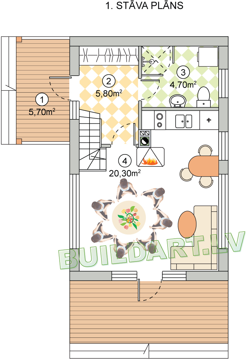 Dzīvojamās mājas projekts "Reinis" - 1. stāva plāns