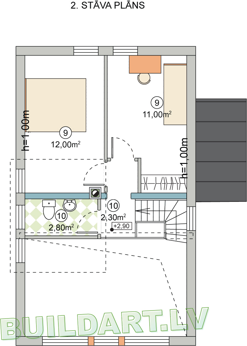 Mājas projekts "Monta" - 2.stāva plāns