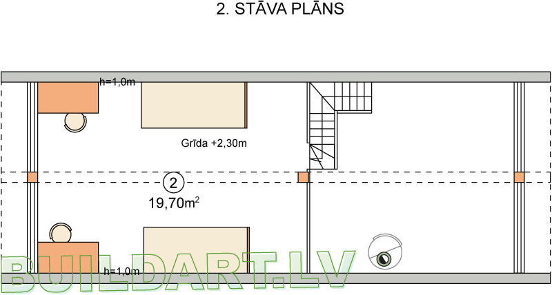 Atpūtas mājas projekts "Grieta" - 2. stāva plāns