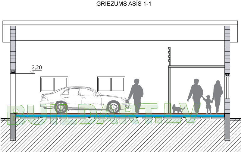 Dzīvojamais autoserviss, projekts, 60-90m2 - griezums