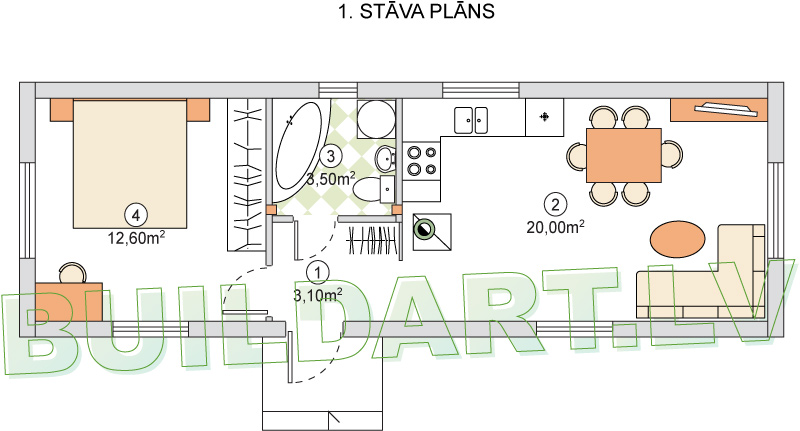 Dzīvojamās mājas projekts "Juris" - 1. st. plāns